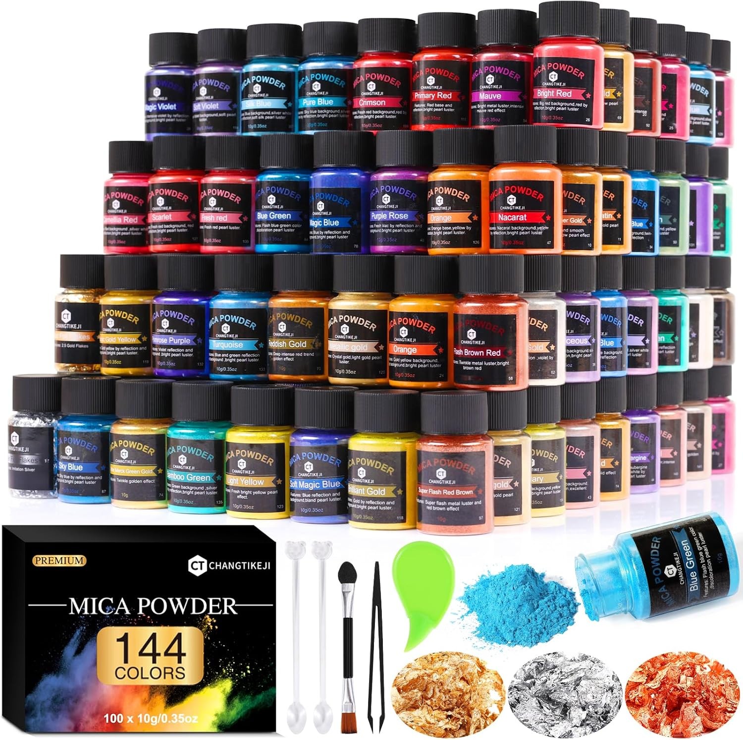 Mica Powder - 144 Colors - 10g/Bottle of Natural Pigment for 144Colors*10g