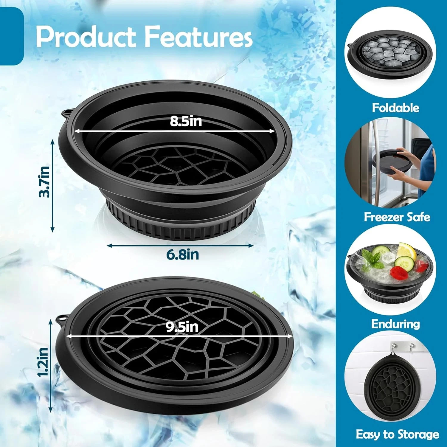 XANGNIER Face Bowl for Ice with Built-In Ice Tray – Collapsible Silicone Facial