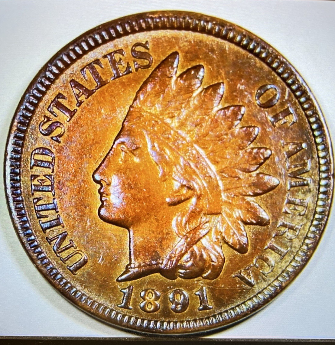 1891 /1 INDIAN HEAD CENT CHBU*** ALL 4 DIAMONDS *** RPD-FS-5 MS  ***SEE PHOTOS