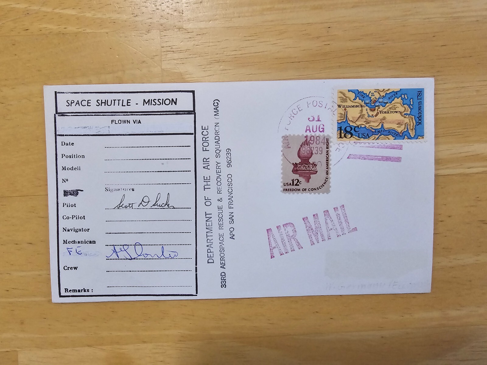 SPACE SHUTTLE SUPPORT | SIGNED COVER STS-41D 08/31/1984