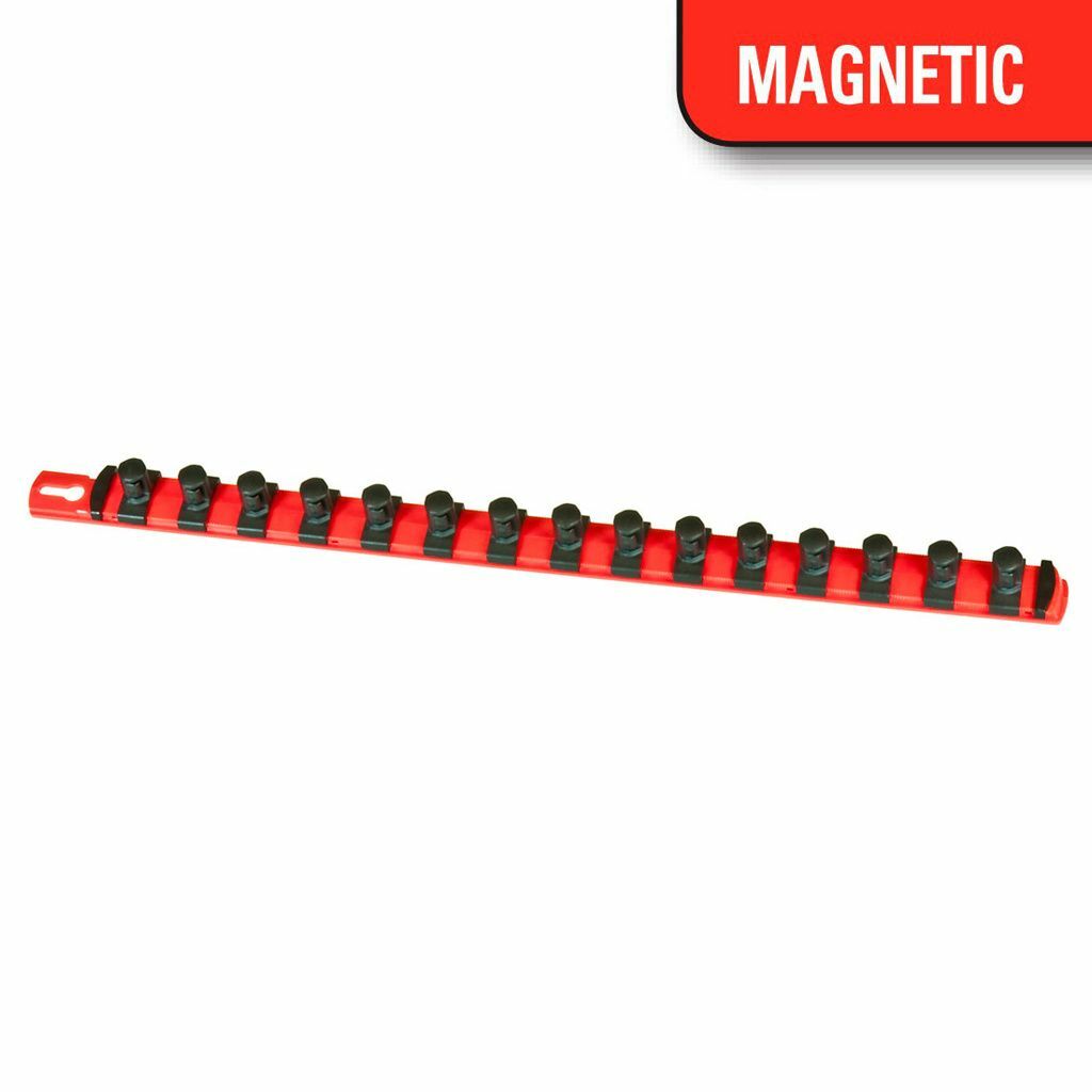 ERNST MFG. 8402M 18” RED MAGNETIC SOCKET ORGANIZER w/ (15) 1/2" TWIST LOCK CLIPS