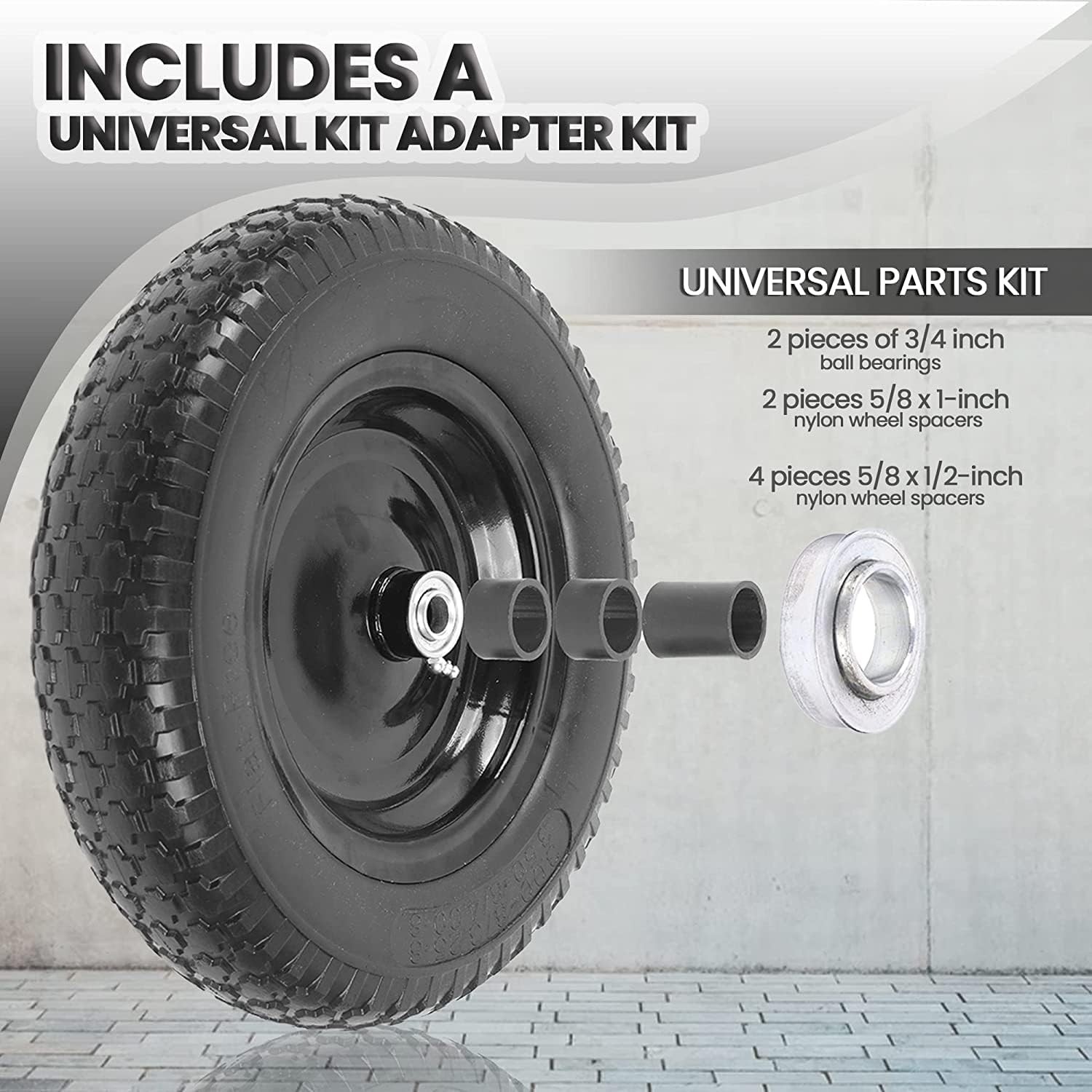 (2-PACK) 4.80/4.00-8" Flat Free Tire and Wheel - Universal Fit 14.5" Solid