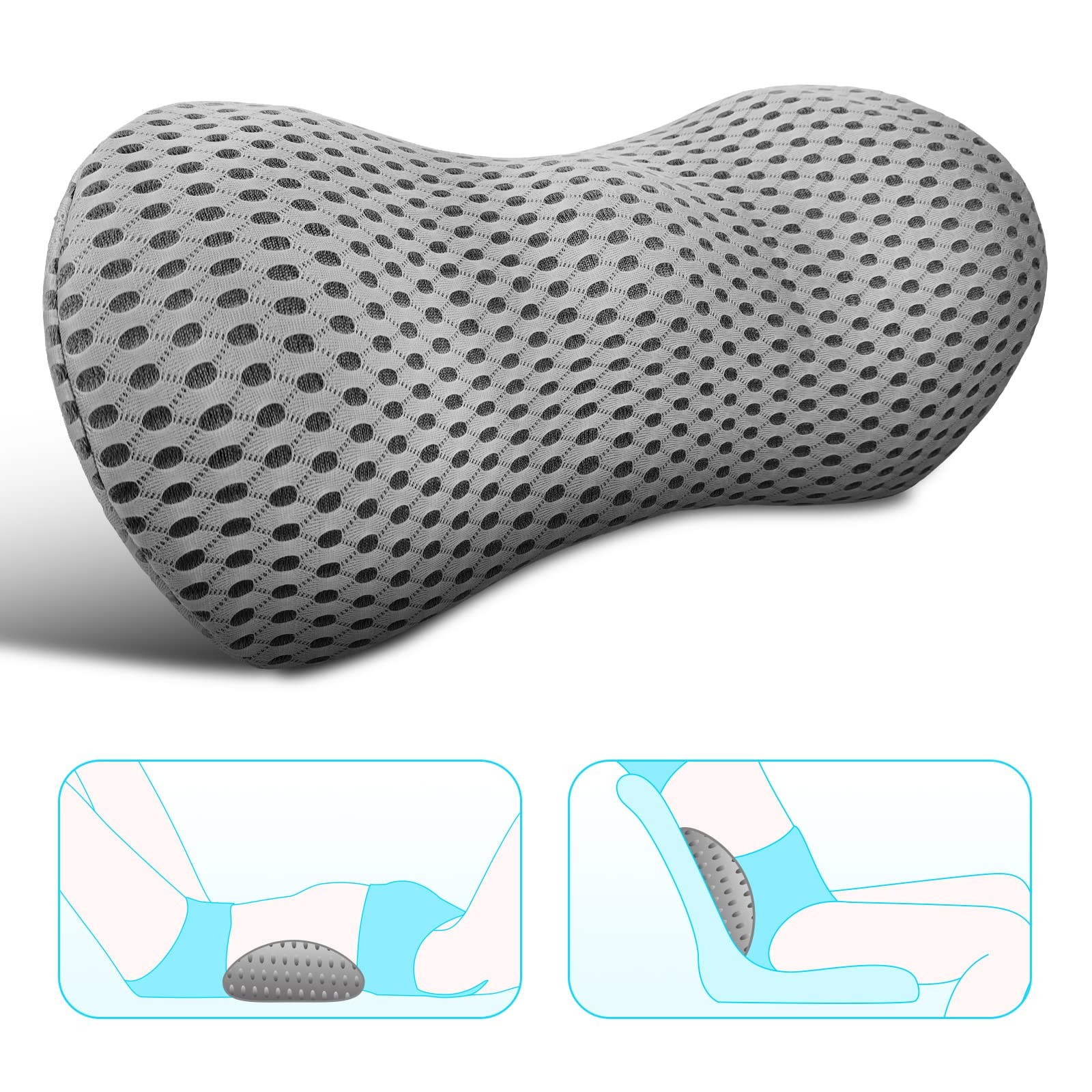 Panduo Lumbar Support Pillow for Office Chair, 18.5 x 9.1 x 4.3 inches, Grey