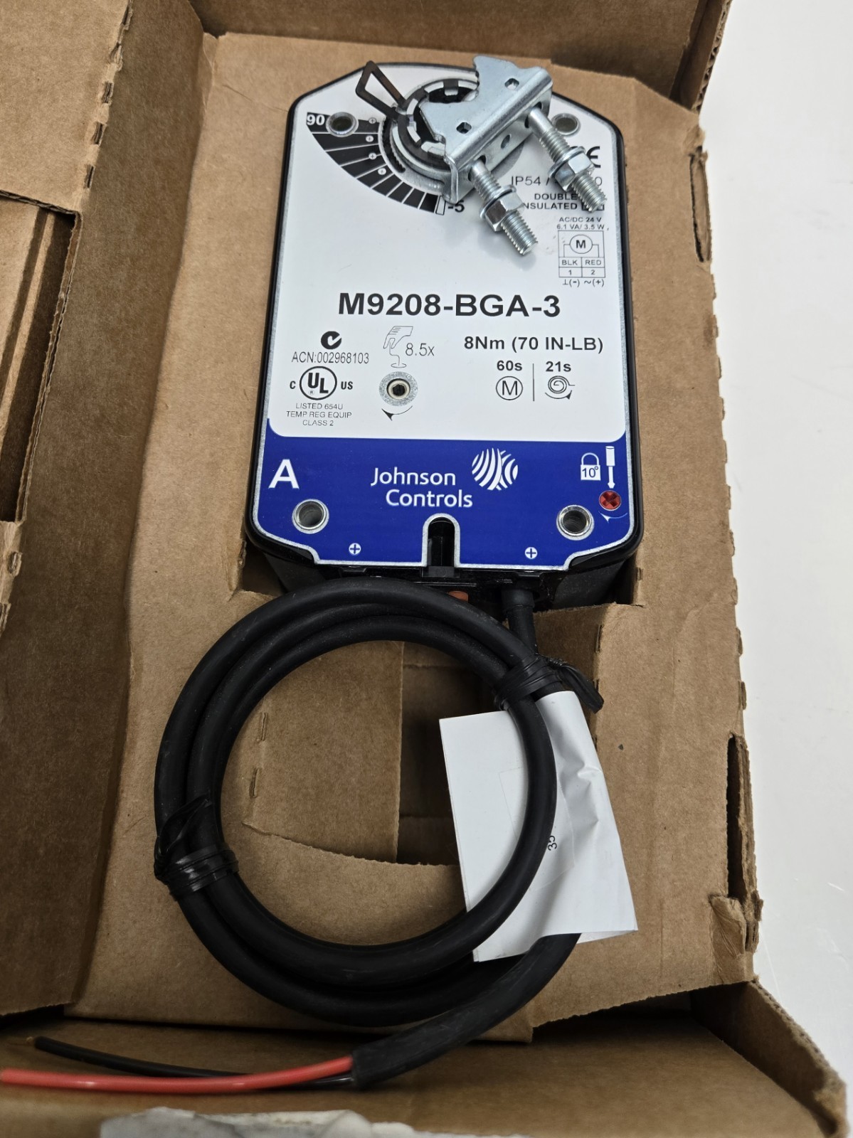JOHNSON CONTROLS ELECTRIC SPRING-RETURN ACTUATOR M9208-BGA-3.