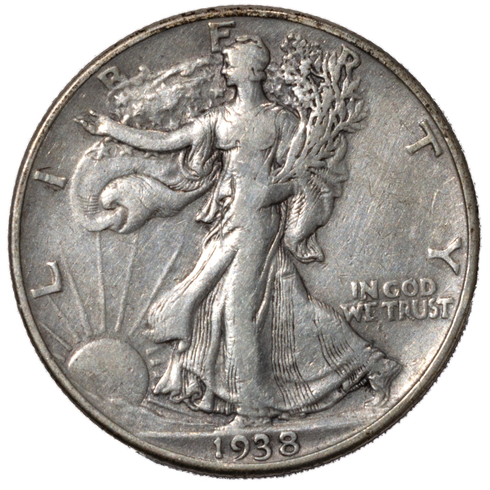 1938-D Walking Liberty Half Dollar 50c Very Fine VF+
