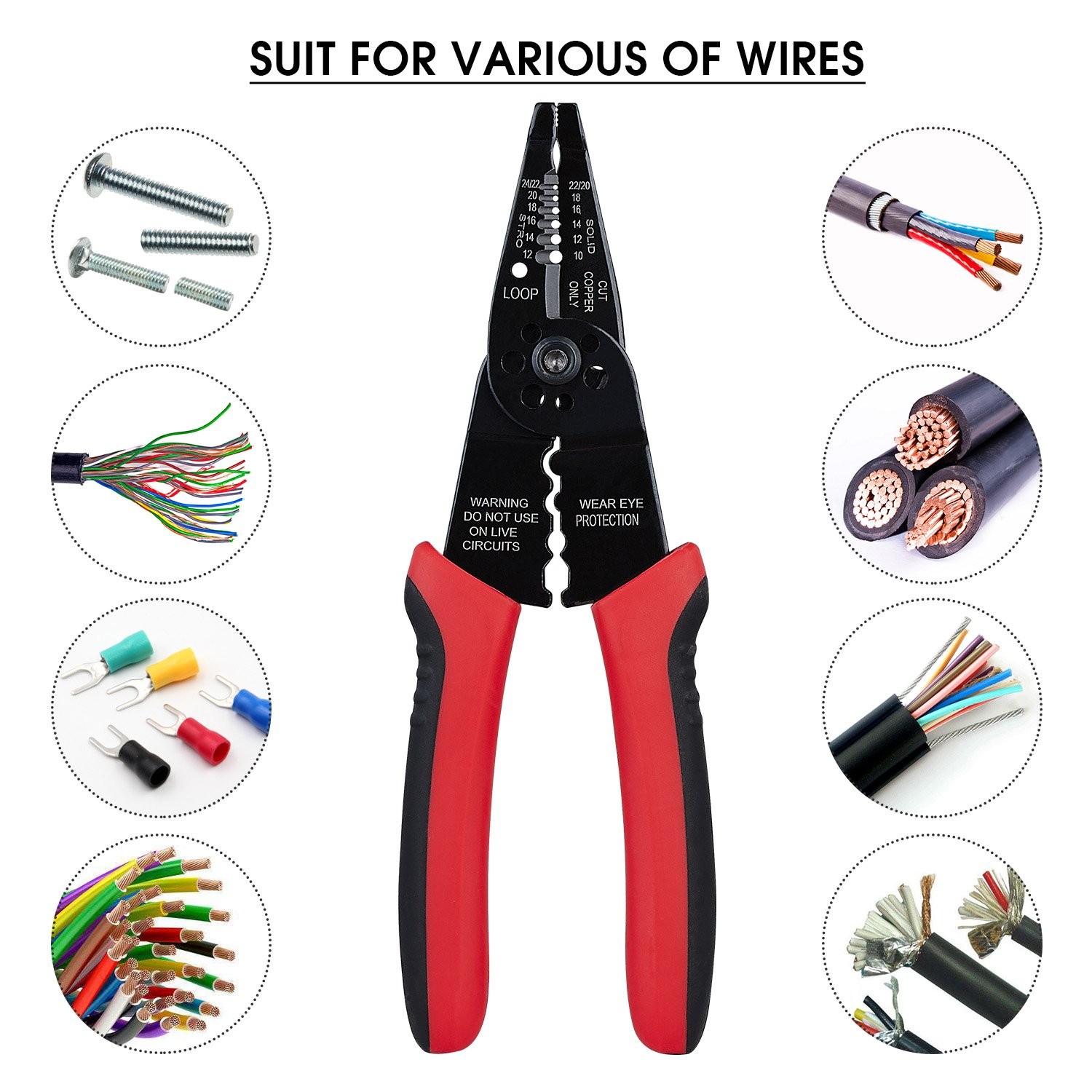 WGGE WG-015 Professional 8-inch Wire Stripper/Crimping Tool, Cable Cutter/Cri...