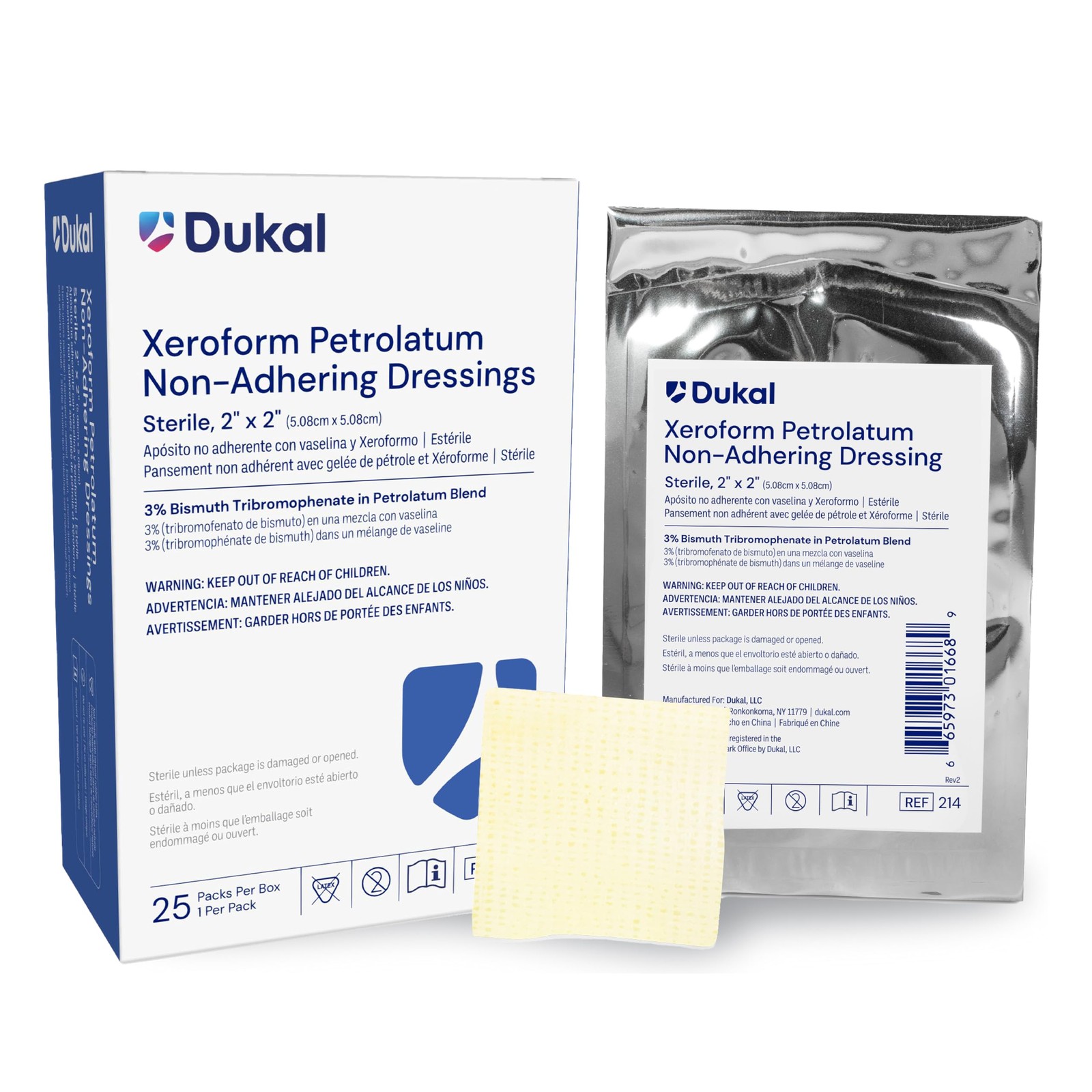 Dukal 214 Xeroform Petrolatum Gauze, Sterile, 2" W x L (Pack of 25)
