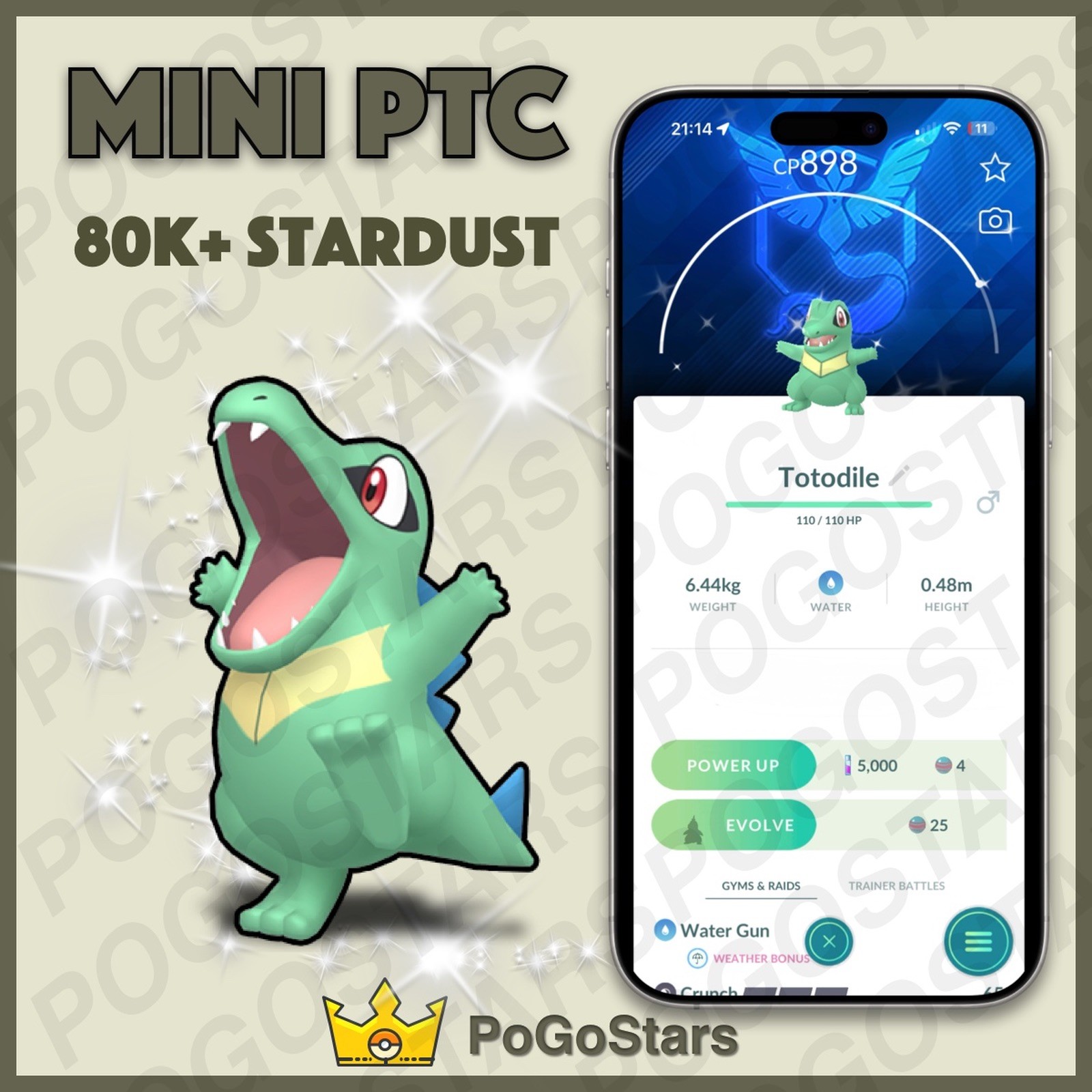 Pokémon PTC Go - Shiny Totodile - Team Mystic✨Special Background✨