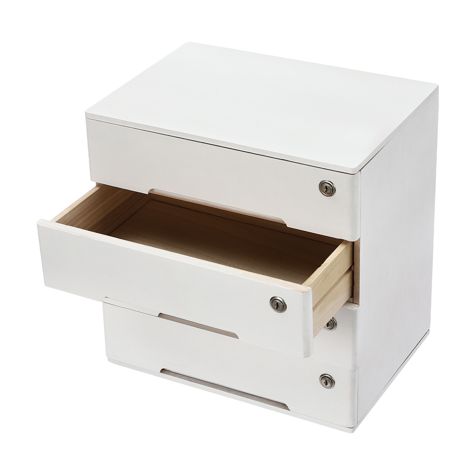 4-layer white wooden desktop storage box file cabinet with lockable drawers