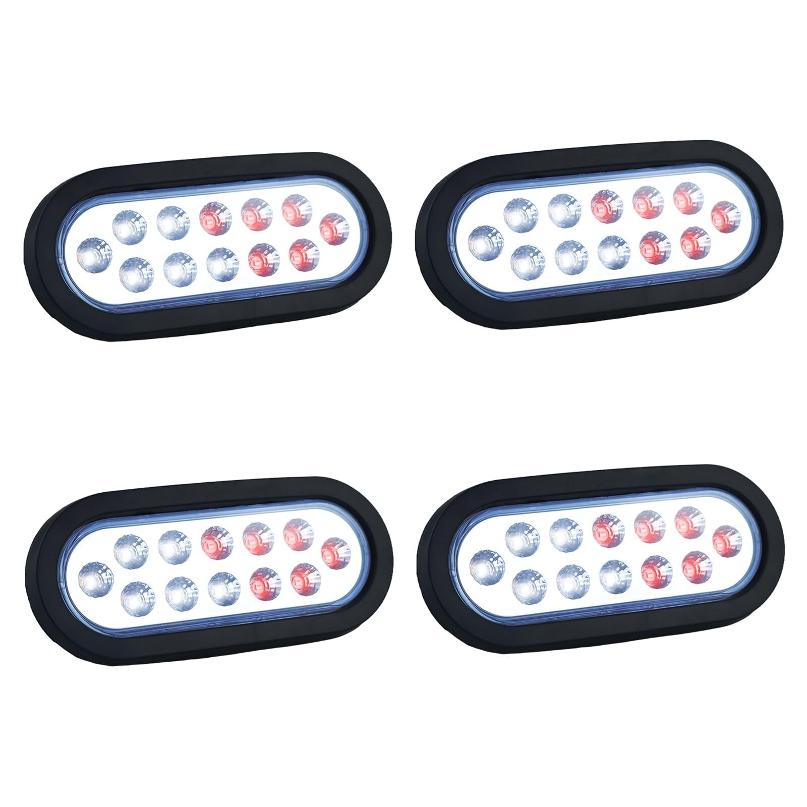 Dual Revolution 6 Inch Oval LED Tail Lights - Red Stop, Turn & White Backup/R...