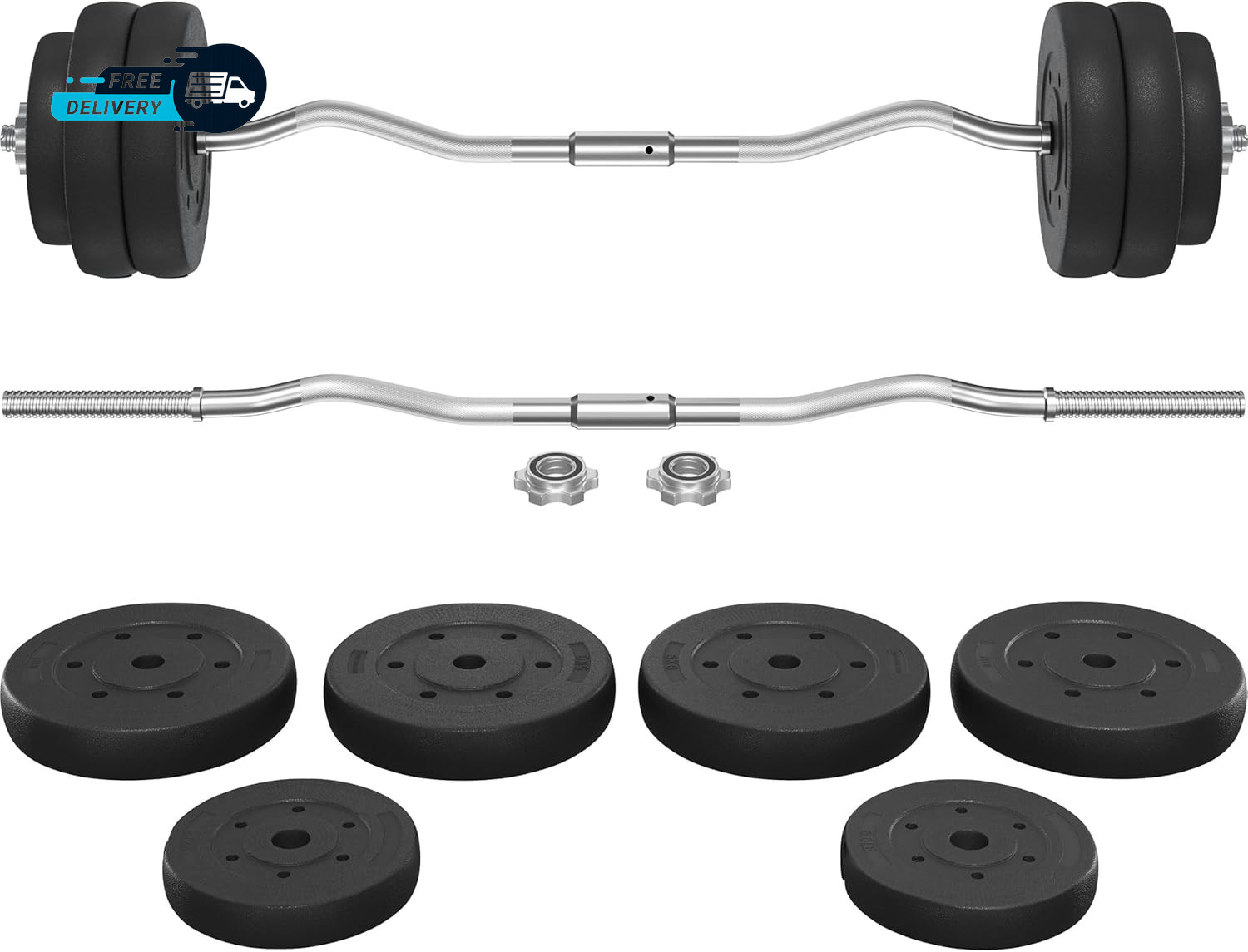 Curl Bar with Weights Adjustable W-Shaped Barbell Home Gym Set Knurled