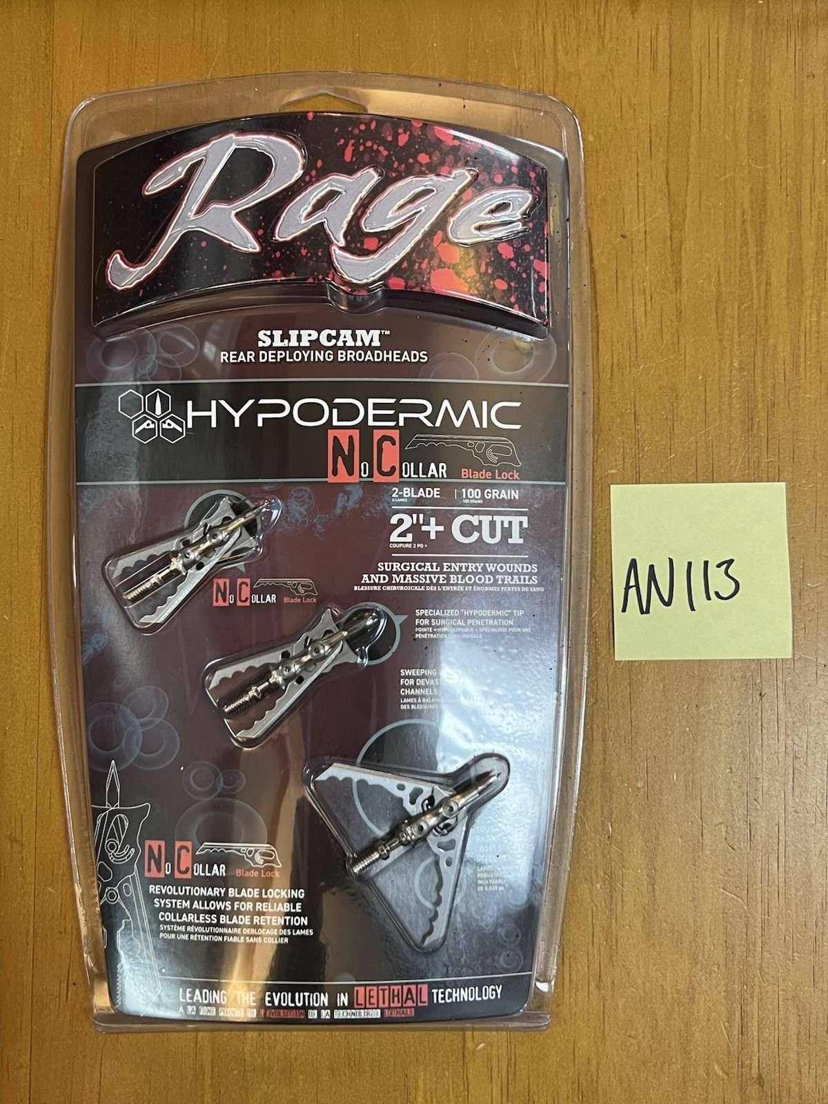 New Rage Hypodermic No Collar 100 Grain Expandable Broadhead - Silver
