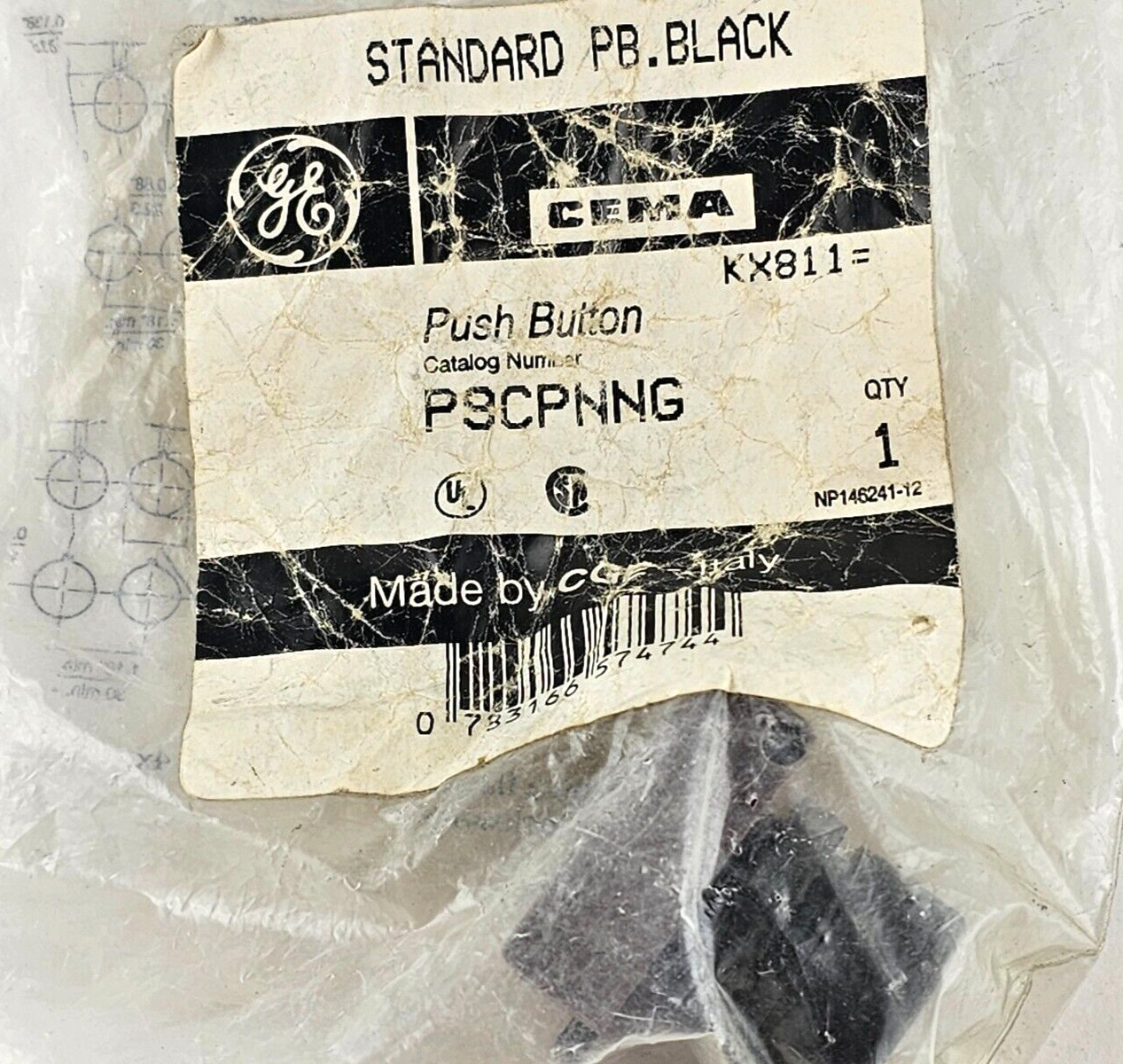 GE General Electric P9XPNNG Standard Pushbutton, Black Button NEW