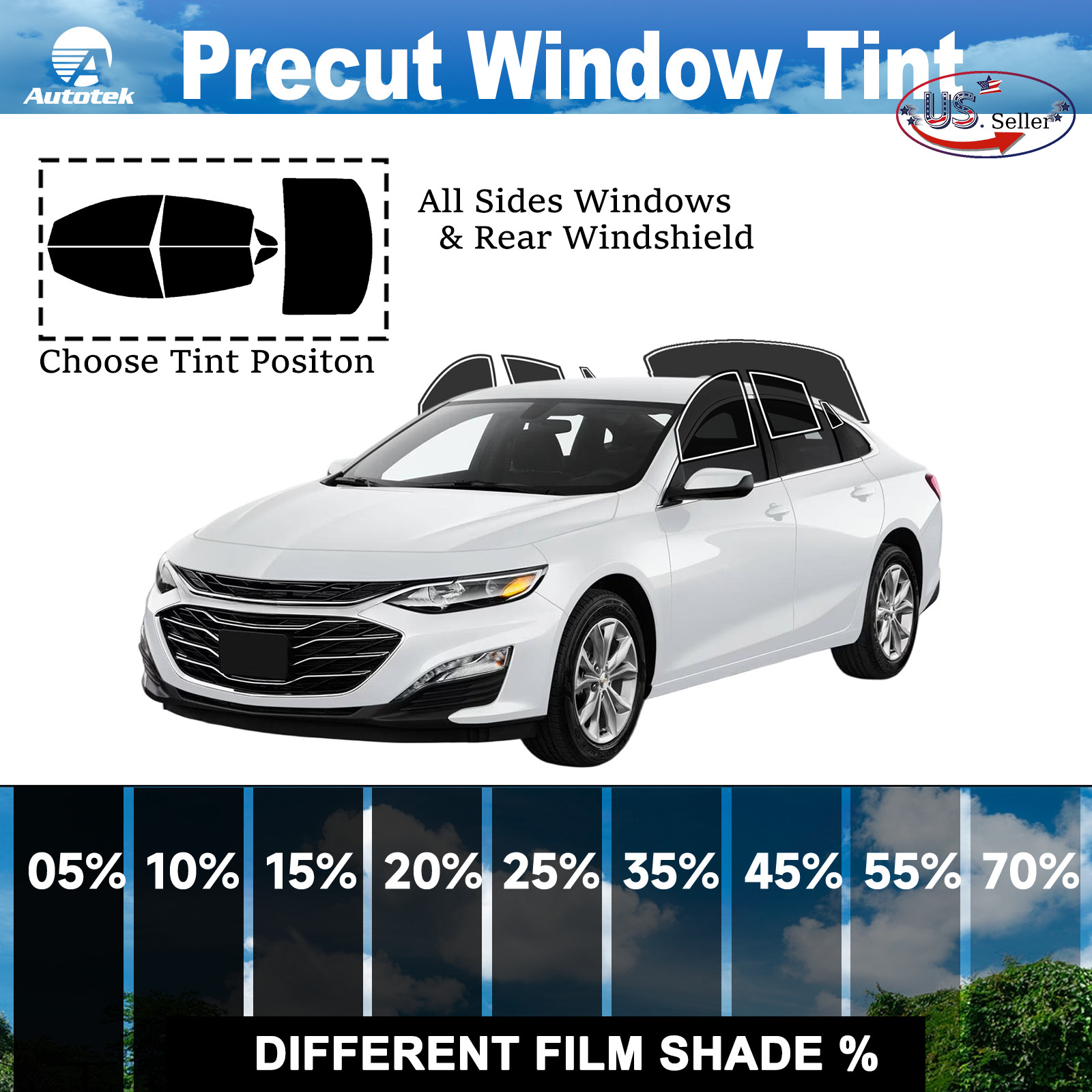 PreCut All Sides Window Film Any Tint Shade For Chevrolet Malibu 2016-2025