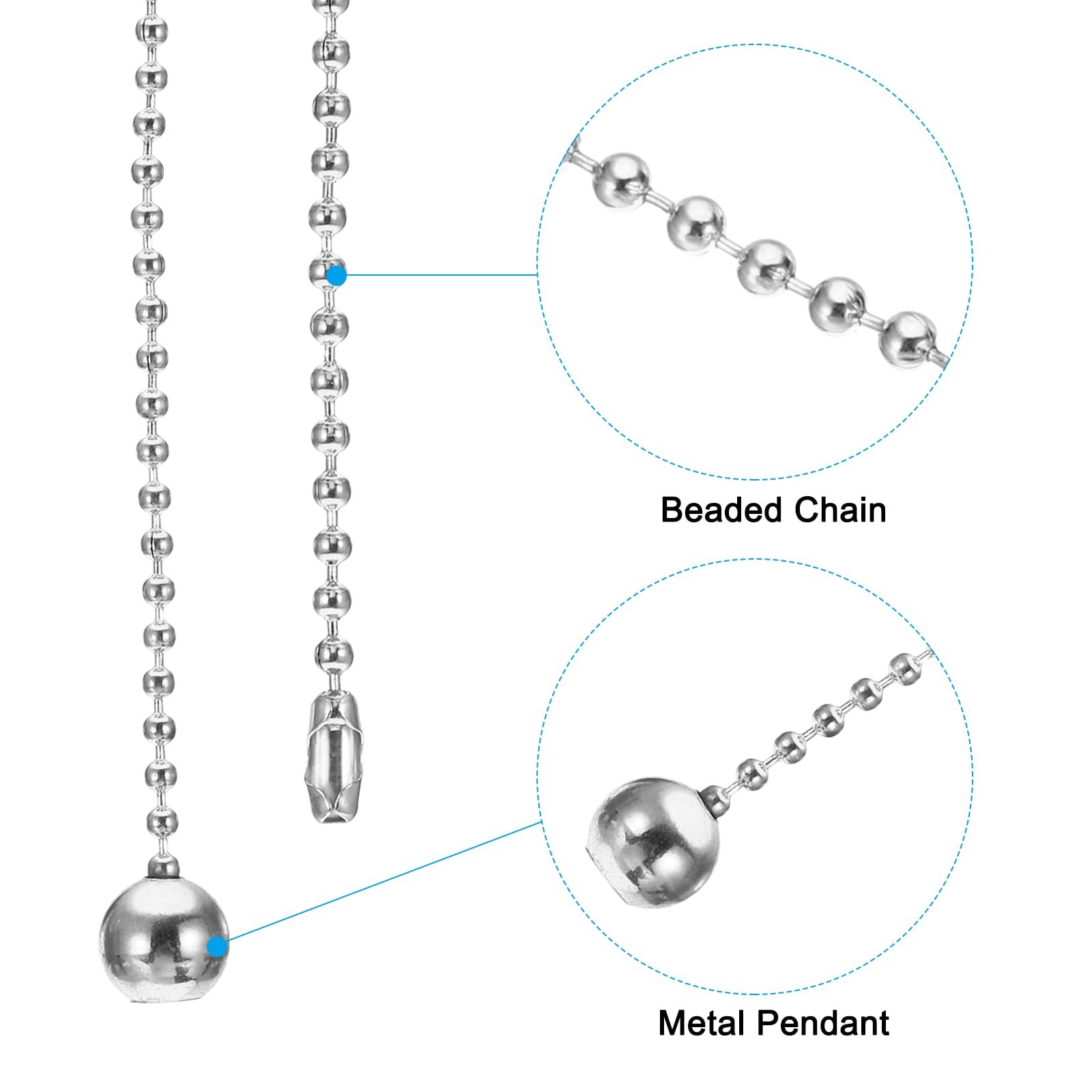 1M 3.3ft Ceiling Fan Pull Chain, 4 Pcs Beaded Pulls Cord Extender Ball Pendan...
