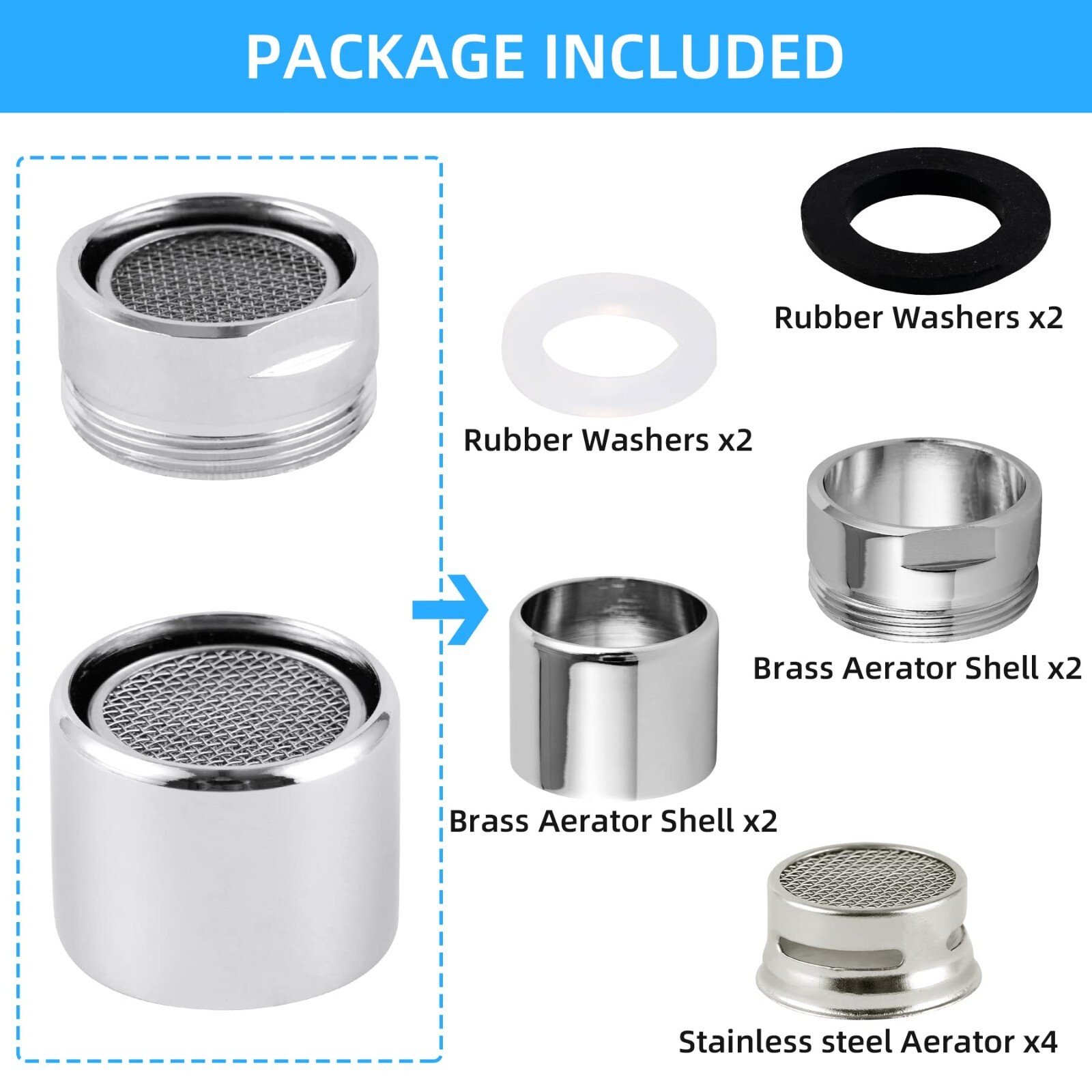 4 PCS Faucet Aerator, Kitchen Sink Aerator Faucet Filter with Solid Brass Shell