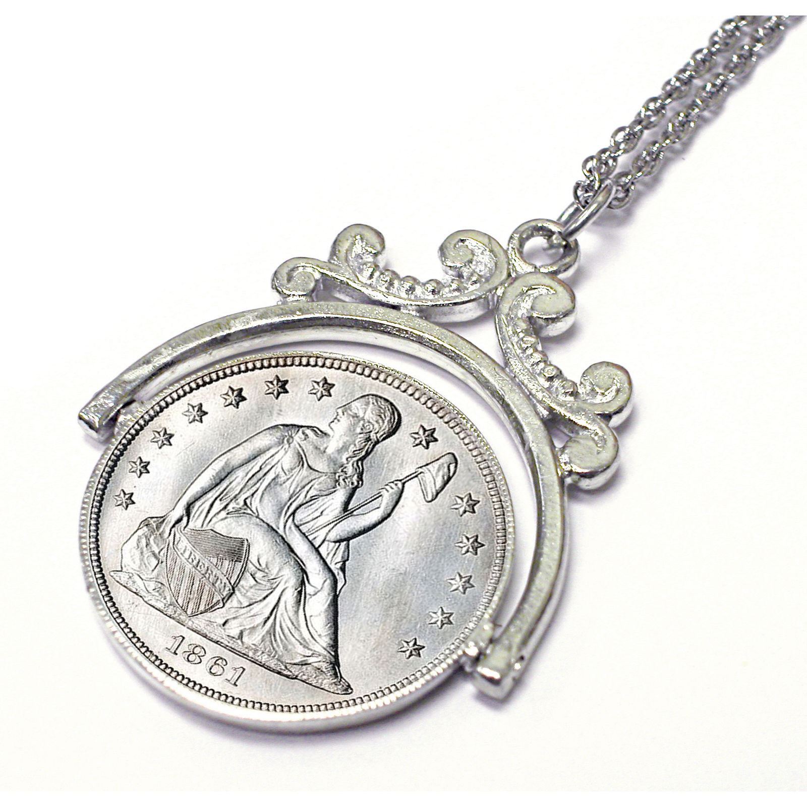 NEW Civil War Silver Seated Liberty Quarter Coin Spinner Coin Pendant 11577