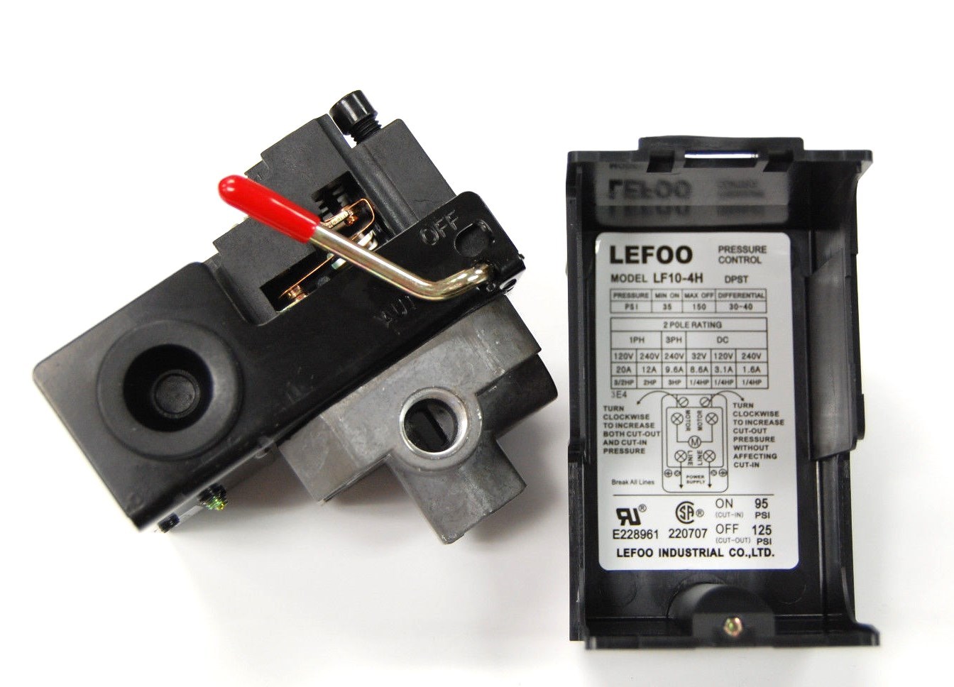 AIR COMPRESSOR PRESSURE SWITCH 95 125 PSI, 4 PORT, 1/4"