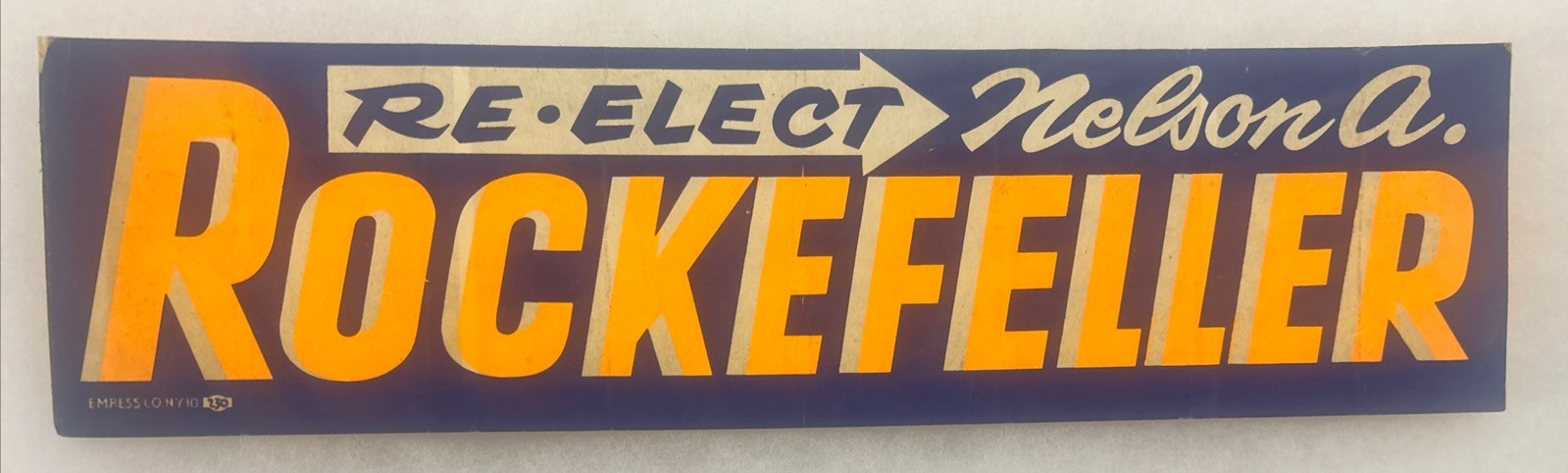 Re-elect Nelson A. Rockefeller Political Bumper Sticker 14 1/2” x 3 1/2”