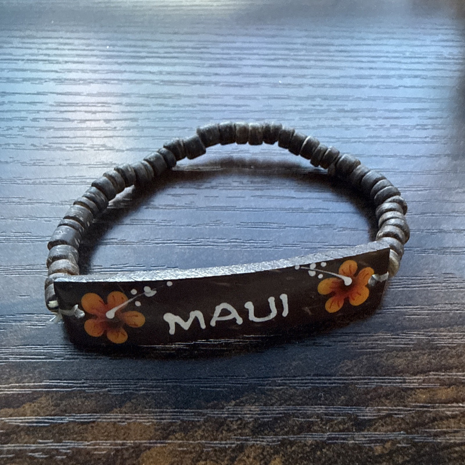 Hawaiian Handmade Hibiscus Pink Flower Maui Coconut Bead Bracelet