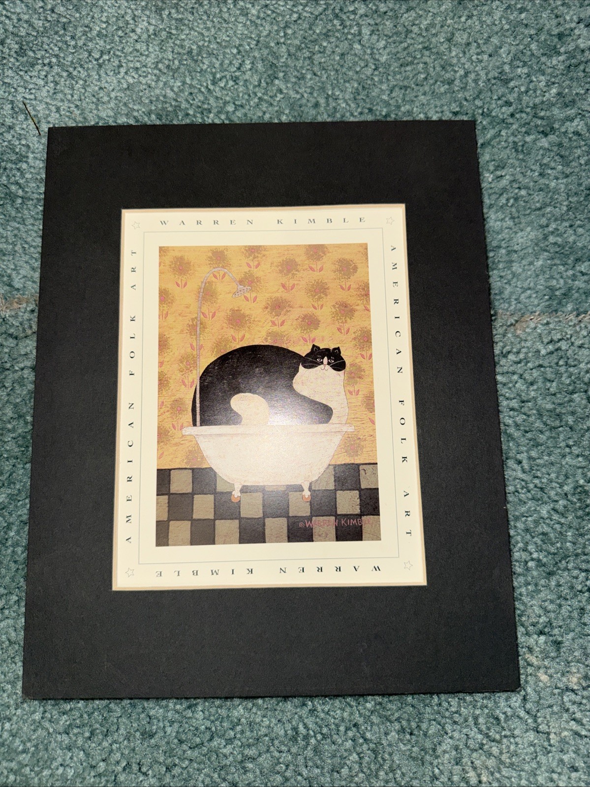 VTG Warren Kimble American Folk Art Print Cat In Cast Tub 8" x 10” New Sealed