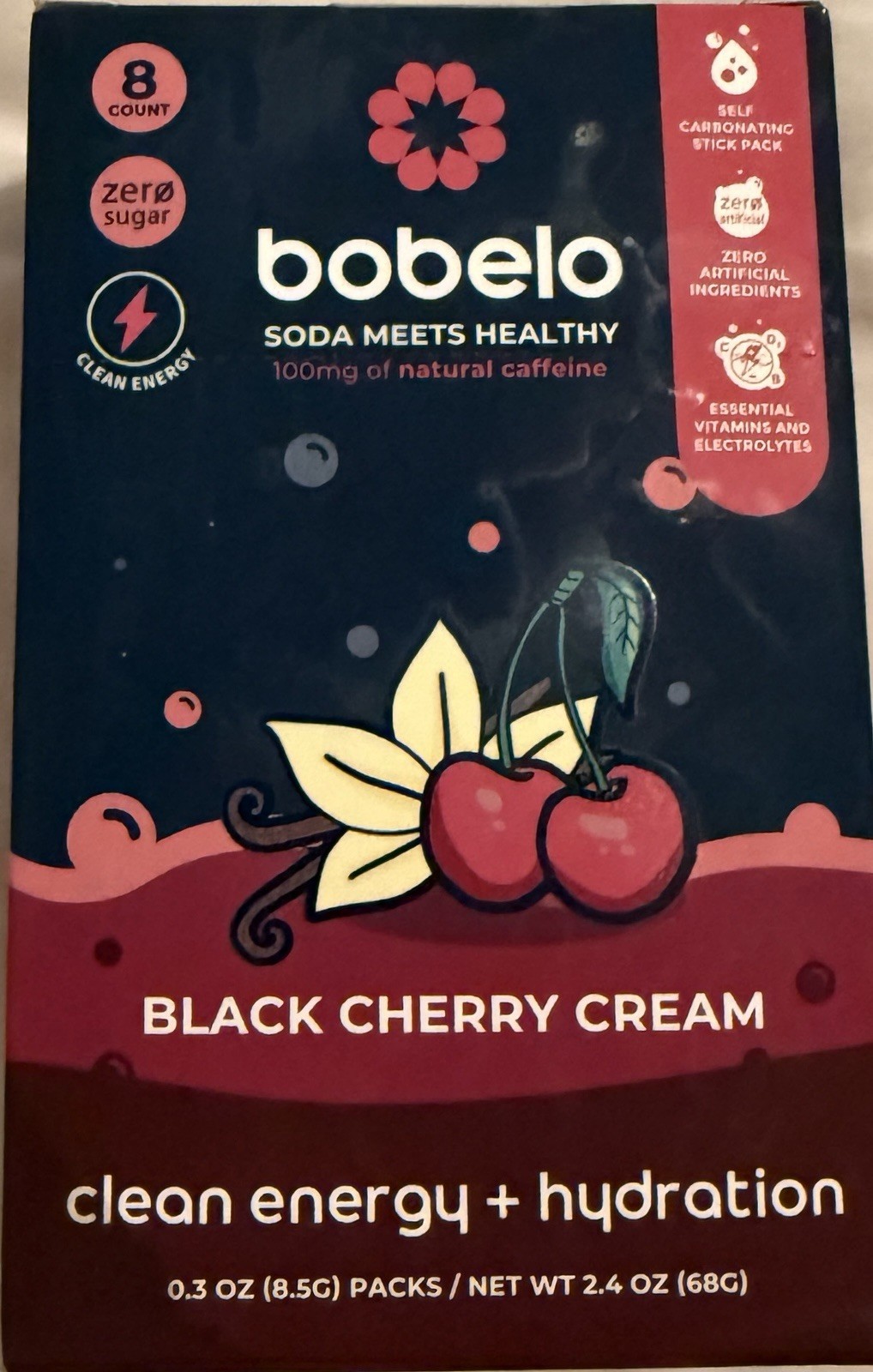 Bobelo Clean Energy + Hydration Powder, Black Cherry Cream, Zero Sugar, 2.6oz
