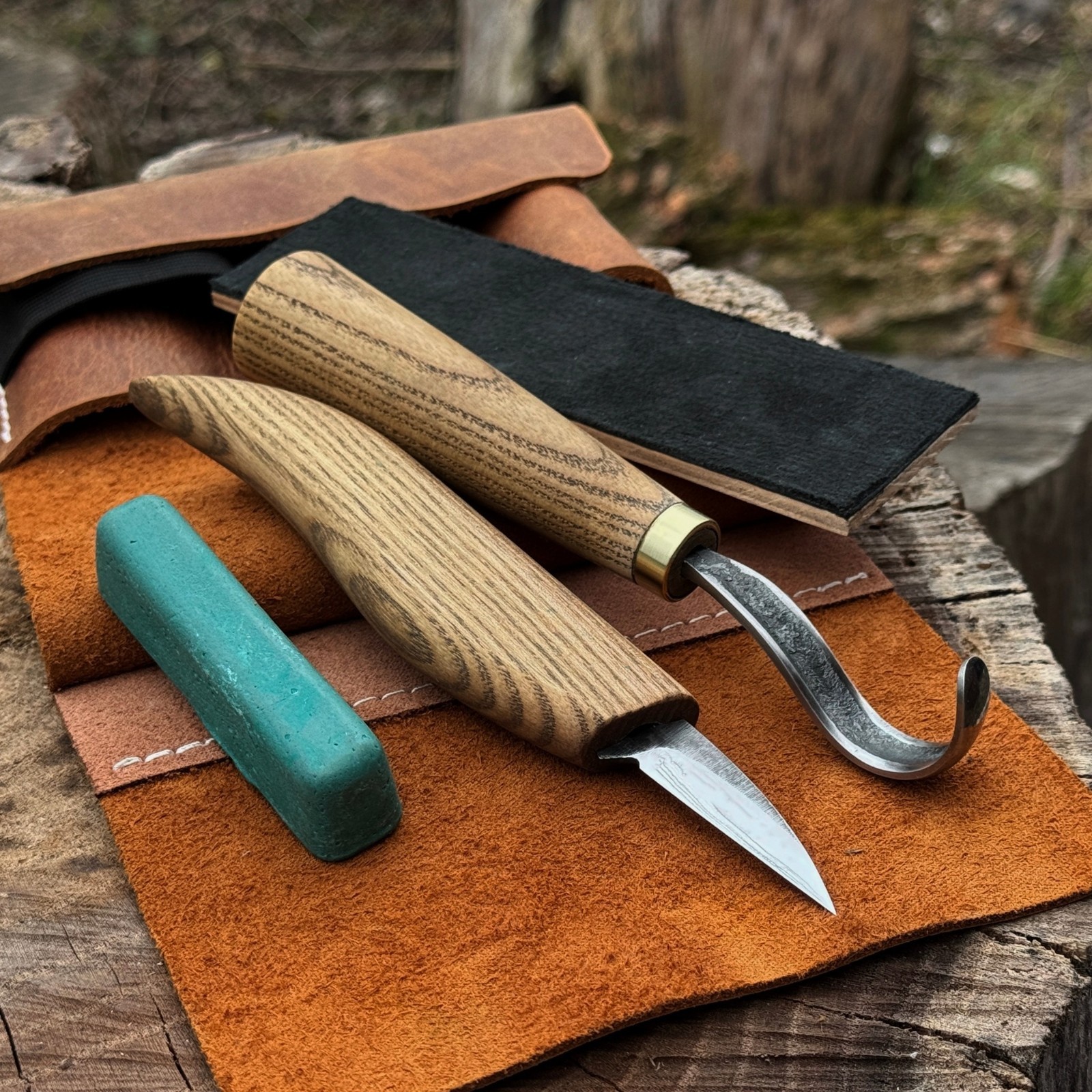 2pc Carving Knife Set with Leather Strop Spoon Carving Beginner Whittling Kit