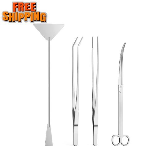 4pcs Aquascaping Tools Kit Long Strong Aquarium Tweezers Scissors Algae Scraper