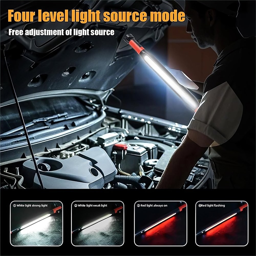 Under Hood Work Light Bar 3000LM LED Magnetic Light Bar with Hooks Rechargeable