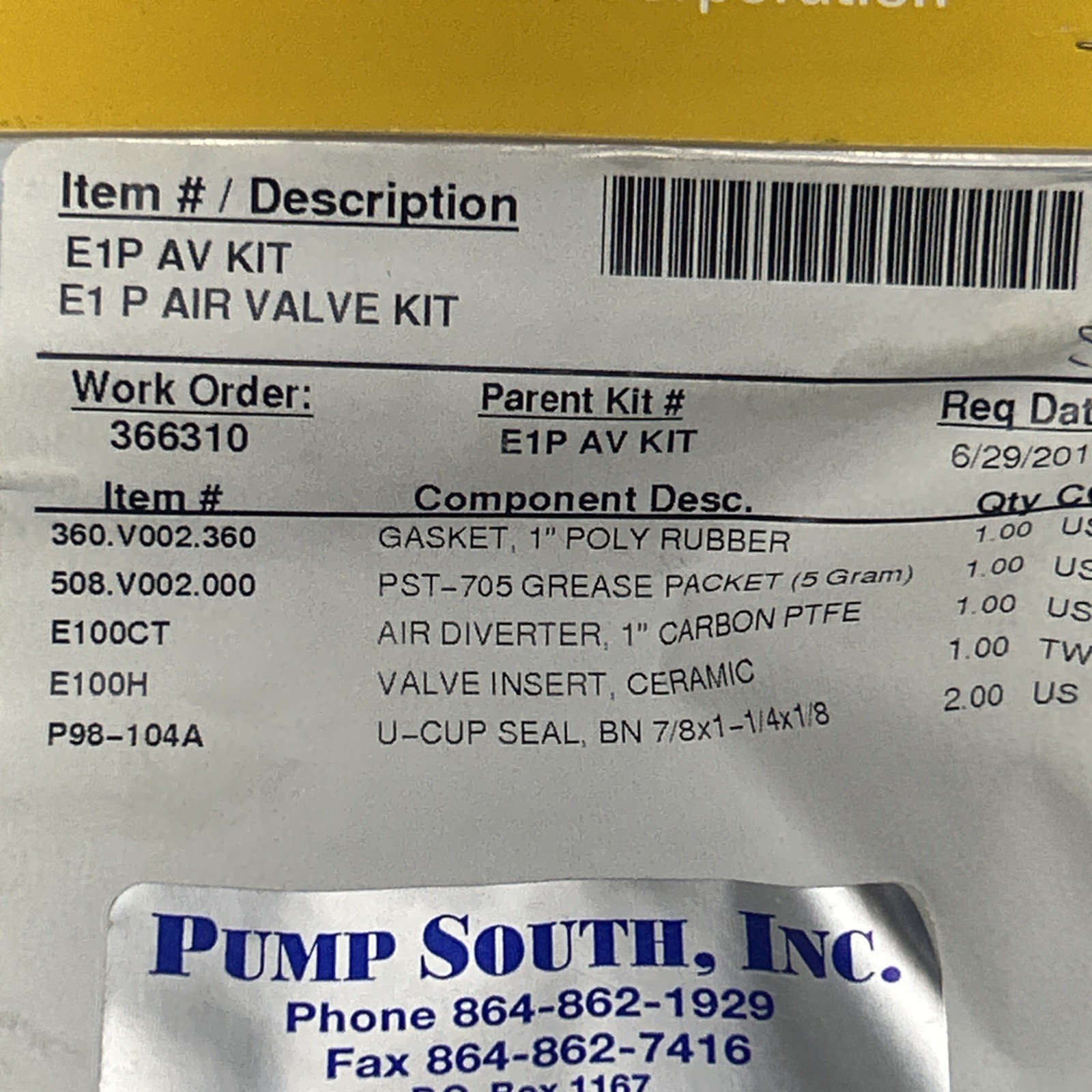 New Versa-Matic E1P AV KIT, Air Valve E1P Repair Kit
