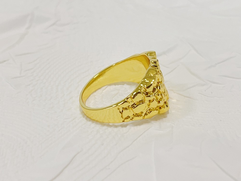 SOLID Ring 14K Gold Large Square Nugget Yellow Gold US 12