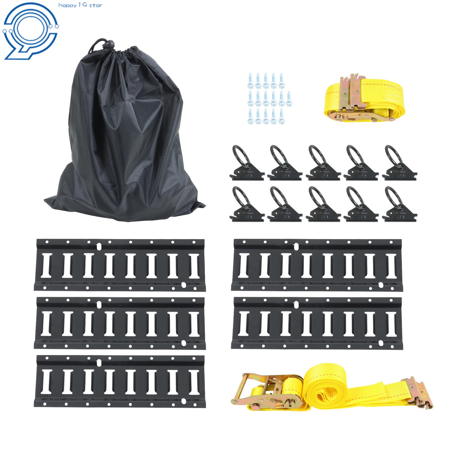 18 Pack Tie-Down 5×1.3' E Track Rails 2x 12' Ratchet Straps 1x O Rings 1× Bag