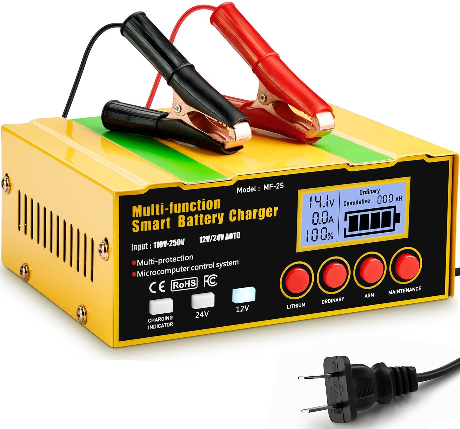 12-Amp Smart Battery Charger,Lithium,Lead-Acid(AGM/Gel/SLA) Pulse Multicolor
