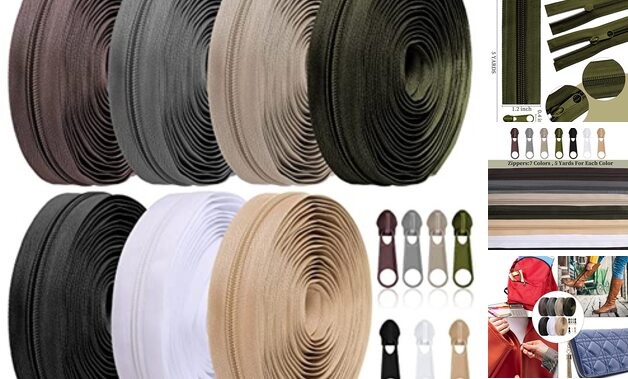 Syhood 35 Yards 7 Pcs Sewing Zippers #5 Nylon Assorted Coil Neutral Color