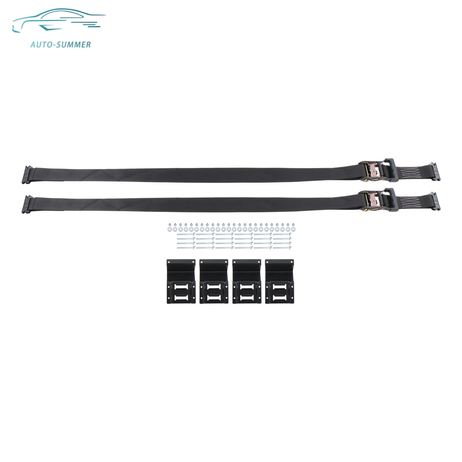 1 Pack Wheel Chock Tie Down Strap Kit For Trailer ATV UTV Black Ratchet Straps