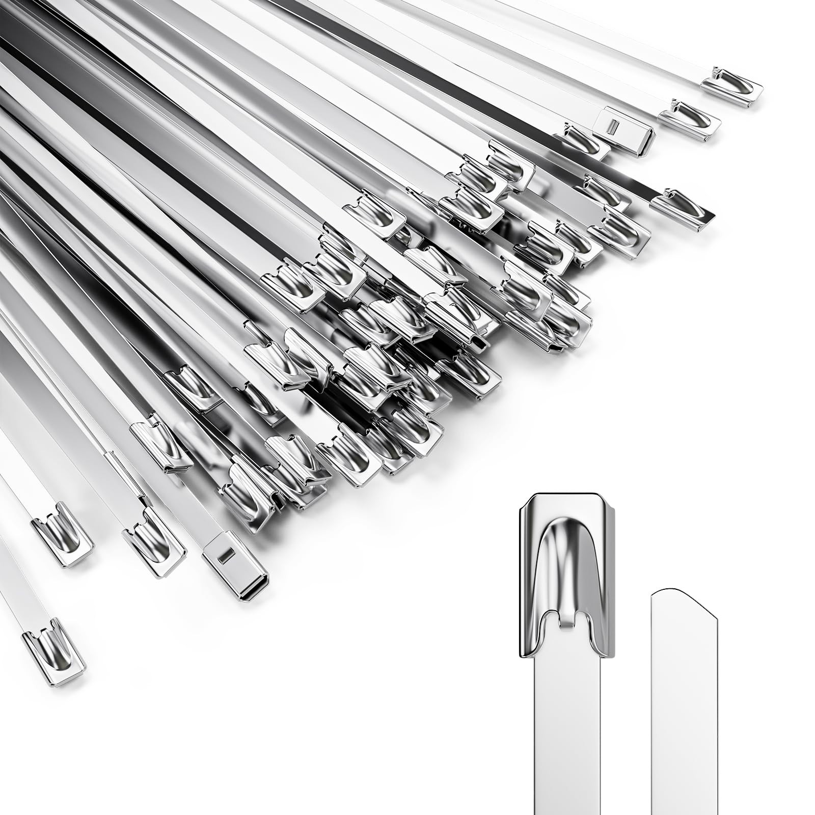LEENUE Metal Zip Ties 11.8 Inch 100 Pcs, 304 Stainless inch, Silver