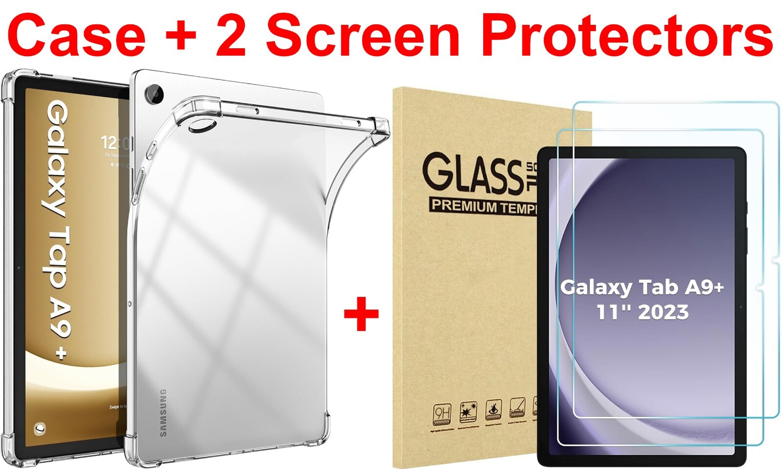 For Samsung Galaxy Tab A9 Plus Tablet Clear Case Soft TPU Cover Screen Protector