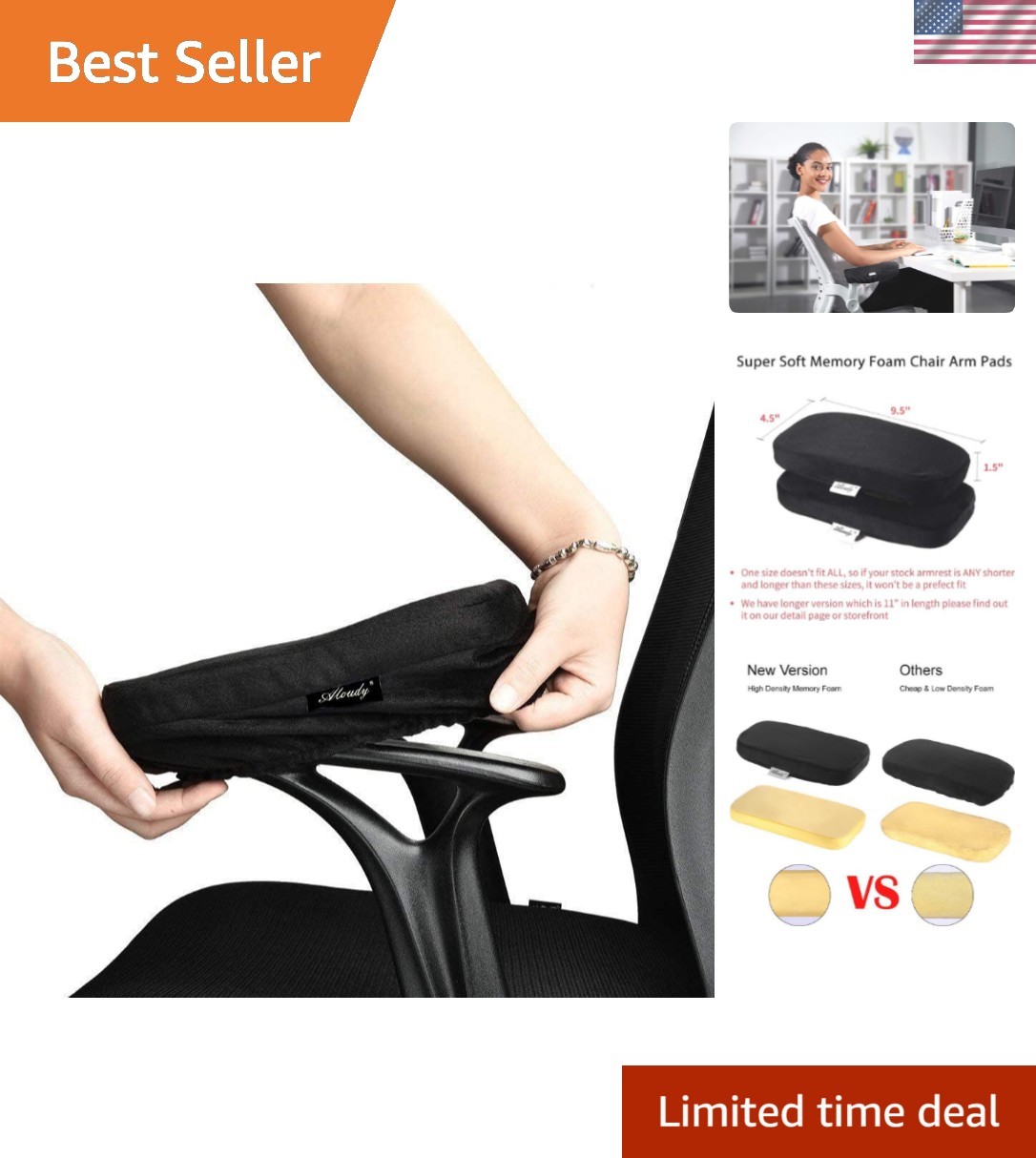 Memory Foam Armrest Covers for Elbows: Stain Resistant, Stretch Fit, 2 Pack