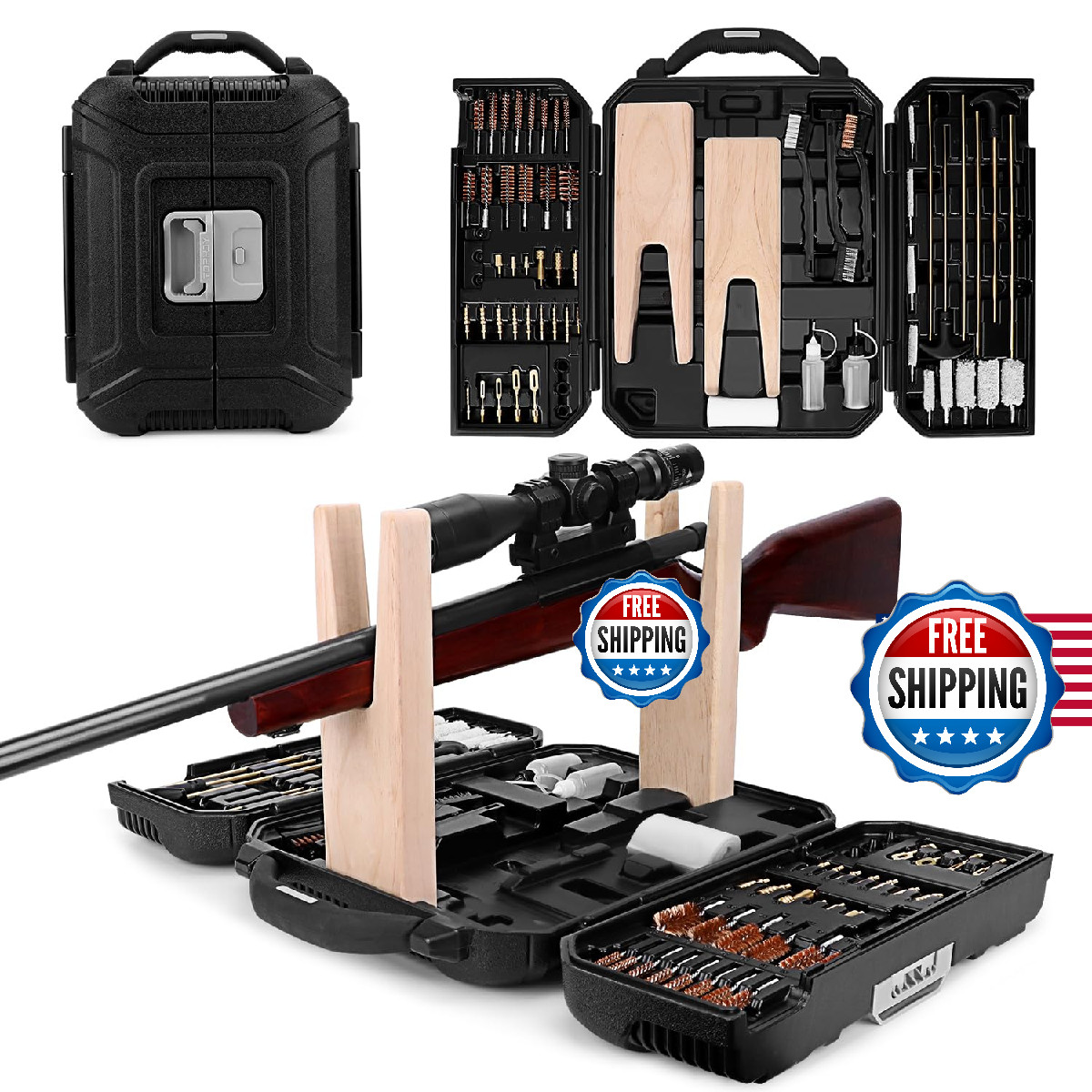 Universal Gun Cleaning Kit Pistol Rifle Handgun Shotgun Brass Rods & Stand