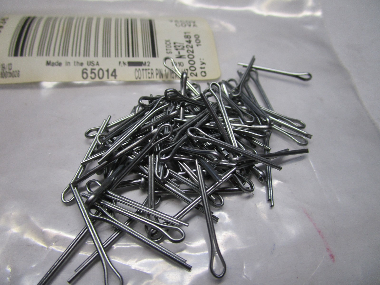 1/16" x 3/4" Zinc Finish Extended Prong Cotter Pin QTY 100