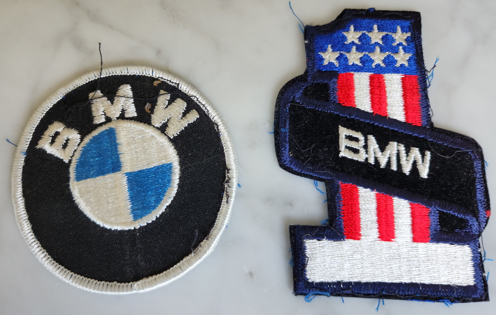 Lot of 2 Vintage BMW Motorcycle Car Auto Round & Number One Embroidered Patch