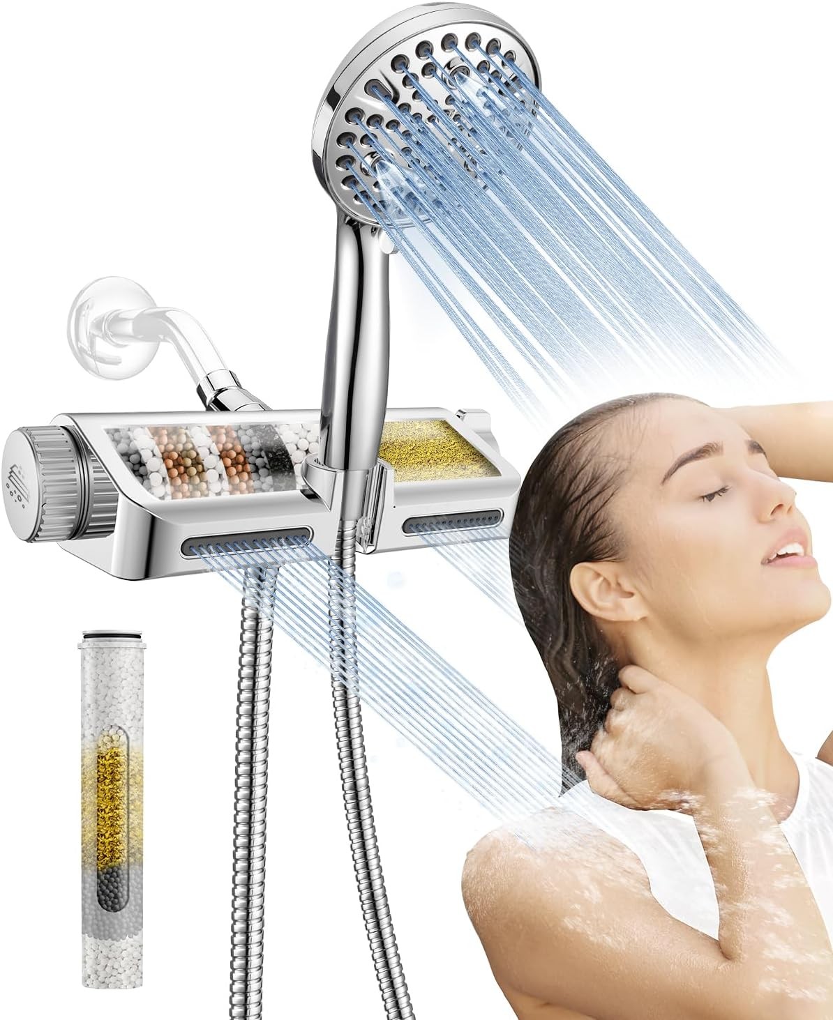 Filtered Shower Head with Handheld Combo - Dual 2-in-1 Spa System with Massage