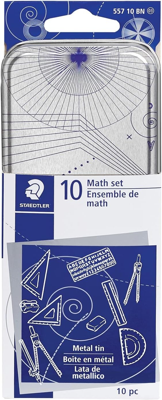 STAEDTLER 10-Piece Math Set with Metal Compass, 6" Ruler & Multicolor