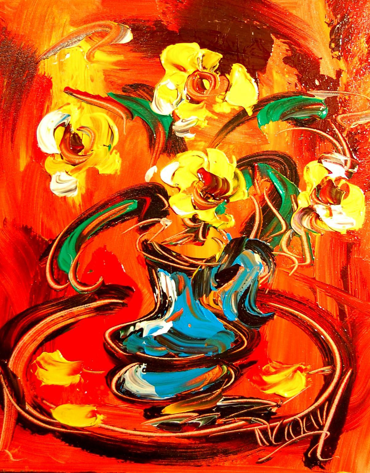 Flowers Original Oil Painting Canvas Wall Art Stretched qwdw