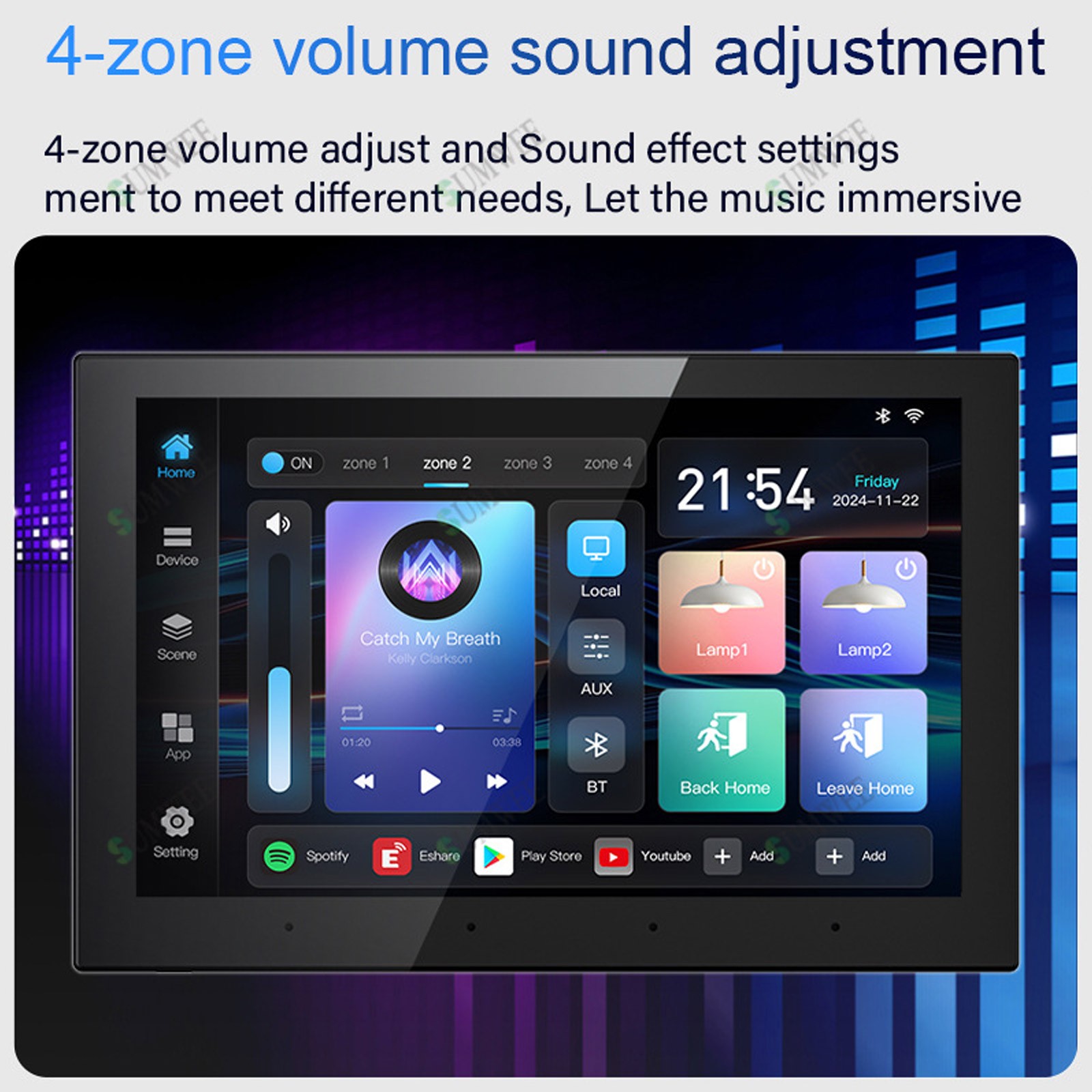 Smart Home Control Panel Wall Amplifier 8-inch Screen Background Music