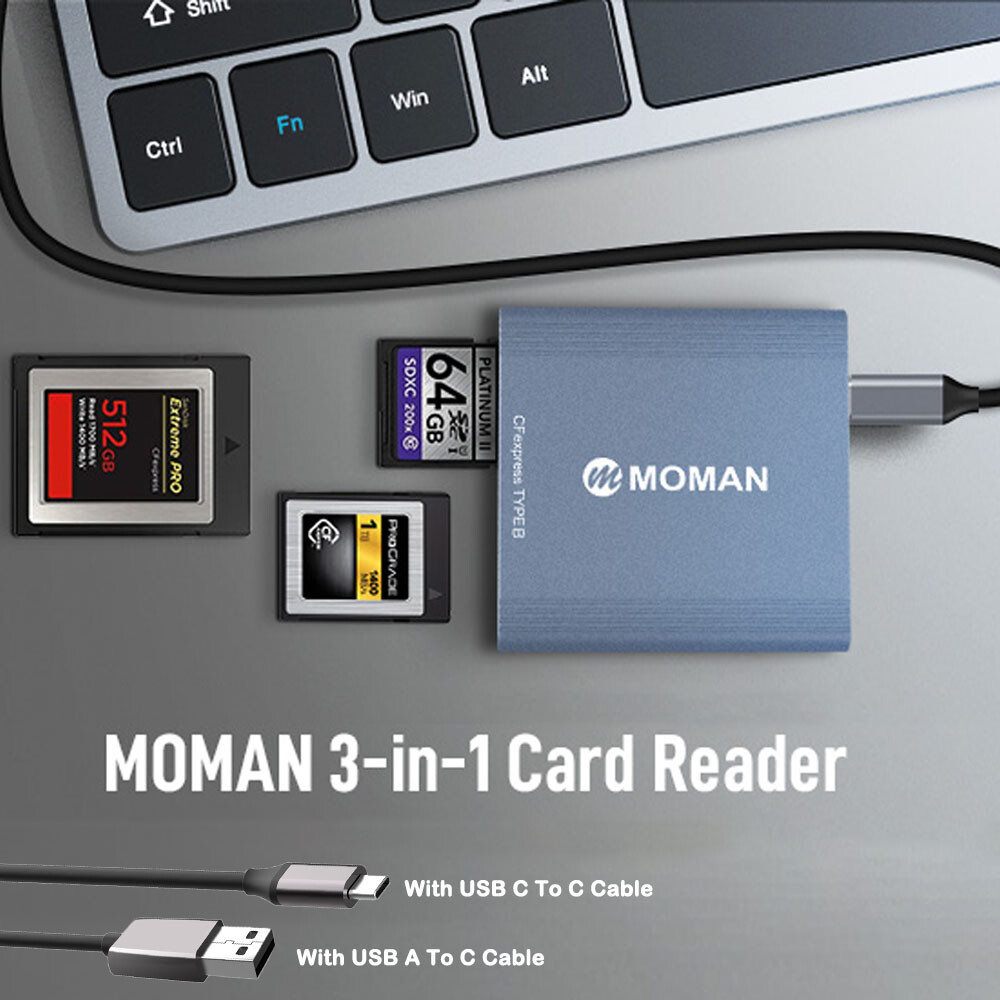 MOMAN CFexpress Card Reader 10Gbps USB 3.1 Gen 2 High Speed 3 in 1 Card Readers