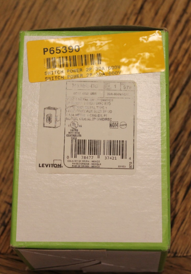 Leviton N1302-DS  30Amp 600 Volt Toggle In Type 1 Enclosure Double-Pole AC