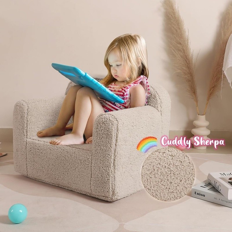 Kids Soft Sherpa Foam Chair Toddler Sofa Cuddly Kids Furniture Removable Cover