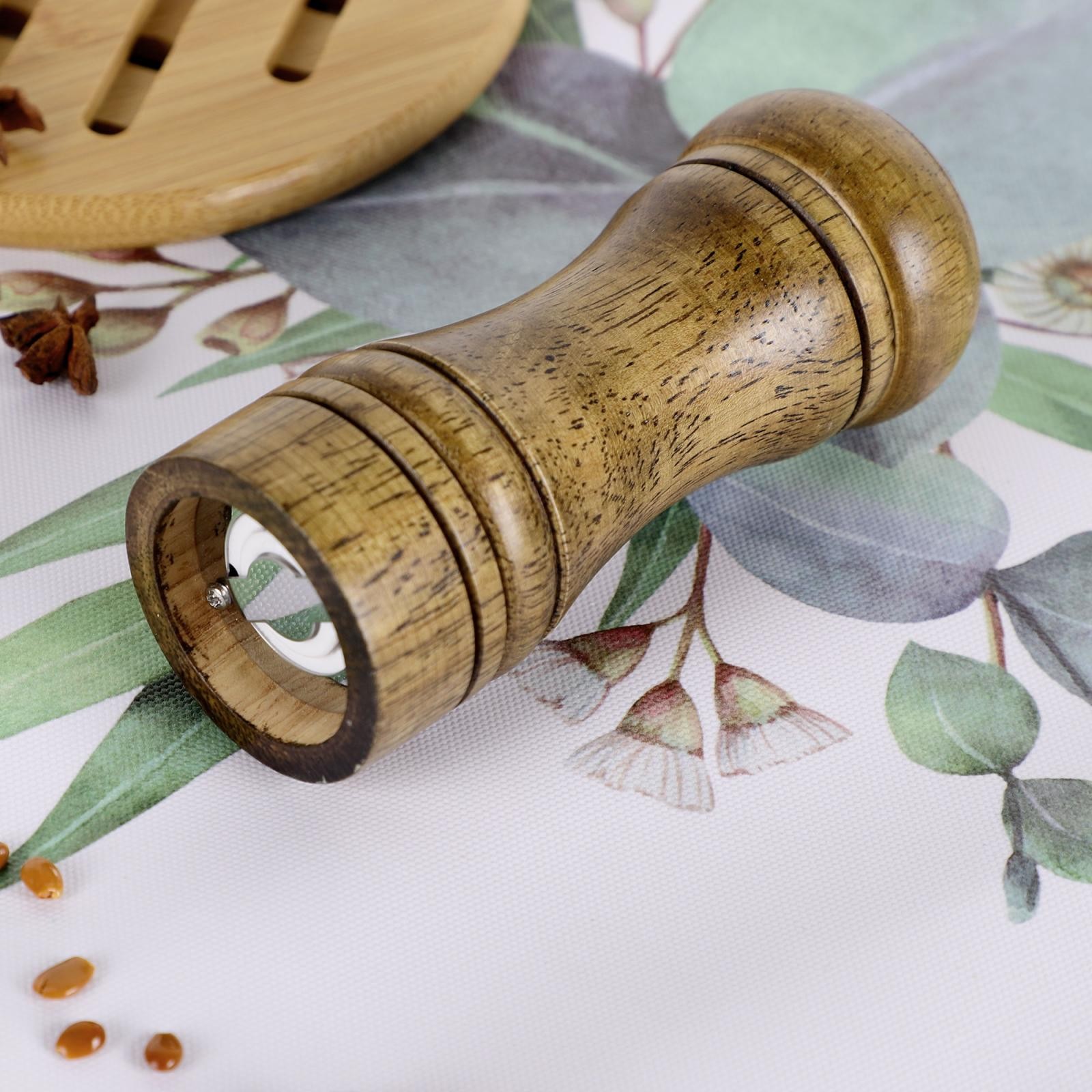 Household Kitchen Mini Salt Pepper Spice Mill Grinder Shaker Wood Color