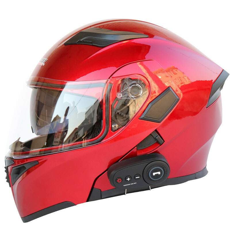 DOT Burgundy Motorcycle Headset Bluetooth Helmet Modular Flip Up Full Face